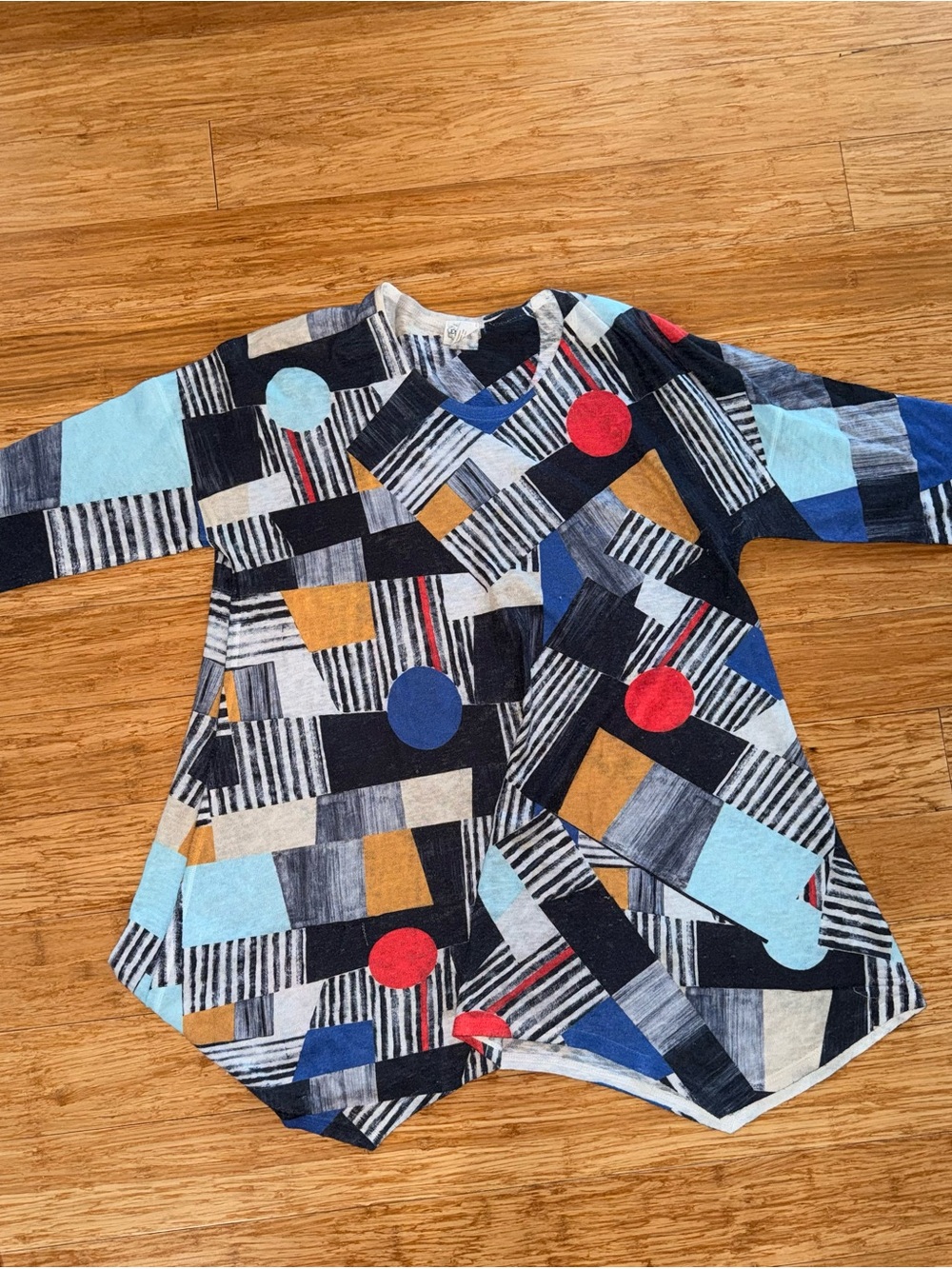 Abstract Geometric Tunic Top in Blue, Red & Gold